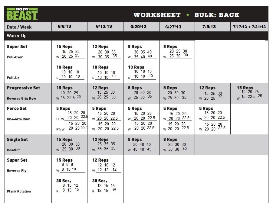 body beast training sheets
