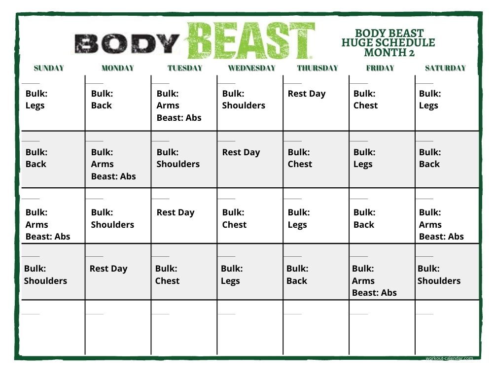 body beast workout calendar printable