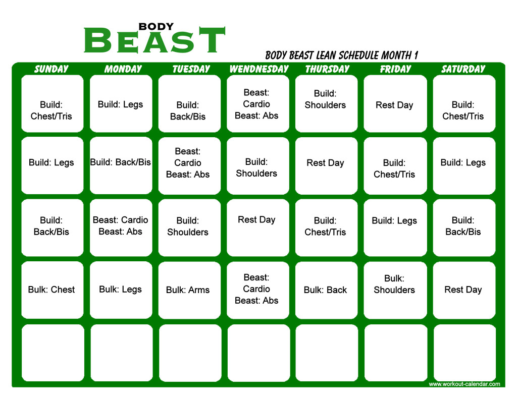 body beast workout calendar printable