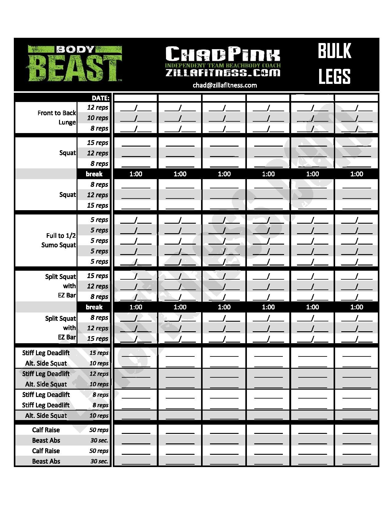 body beast worksheet printable