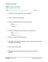 Body Composition Worksheet with Answers | Exercises Physical ...