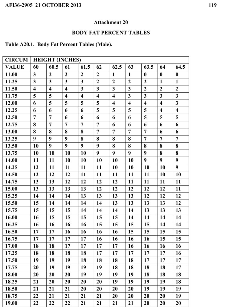 Passing the Body Fat Assessment (Male) - Air Force PT Test Standards
