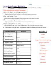 body systems worksheet answers