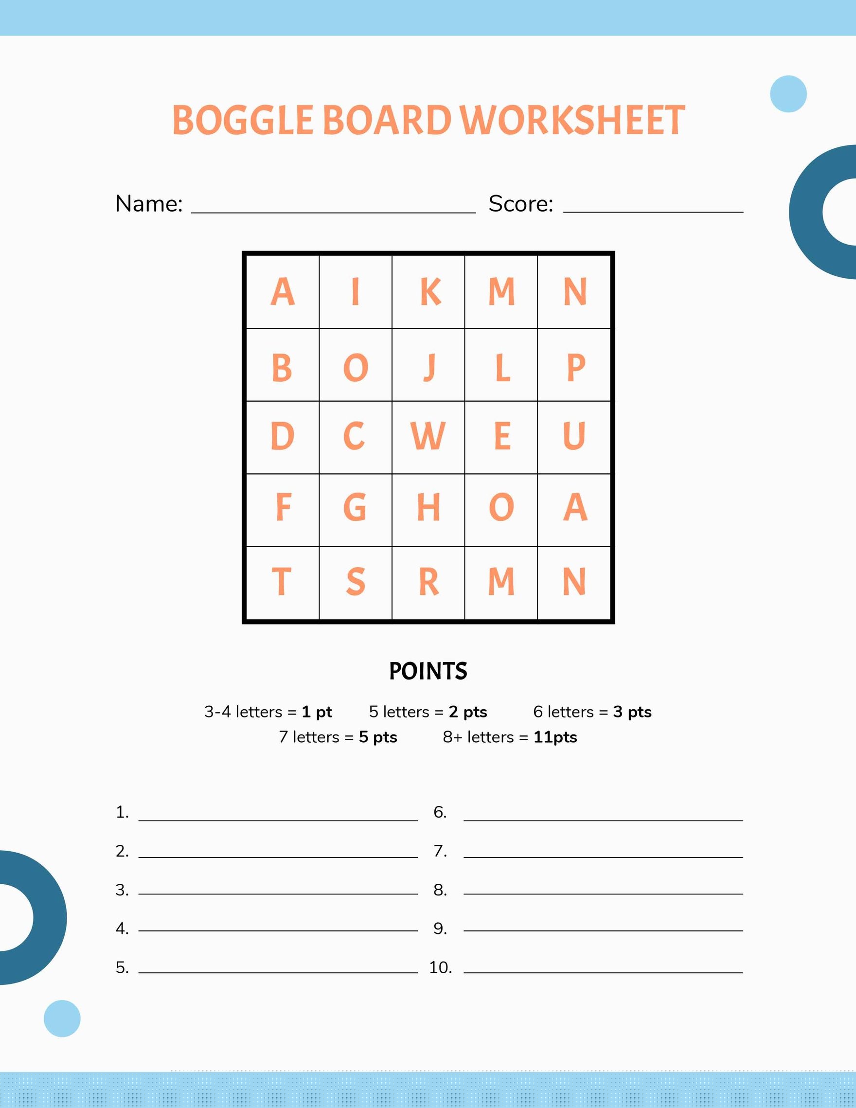 Boggle Board Worksheet Template in Word, Pages, PDF, Google Docs ...