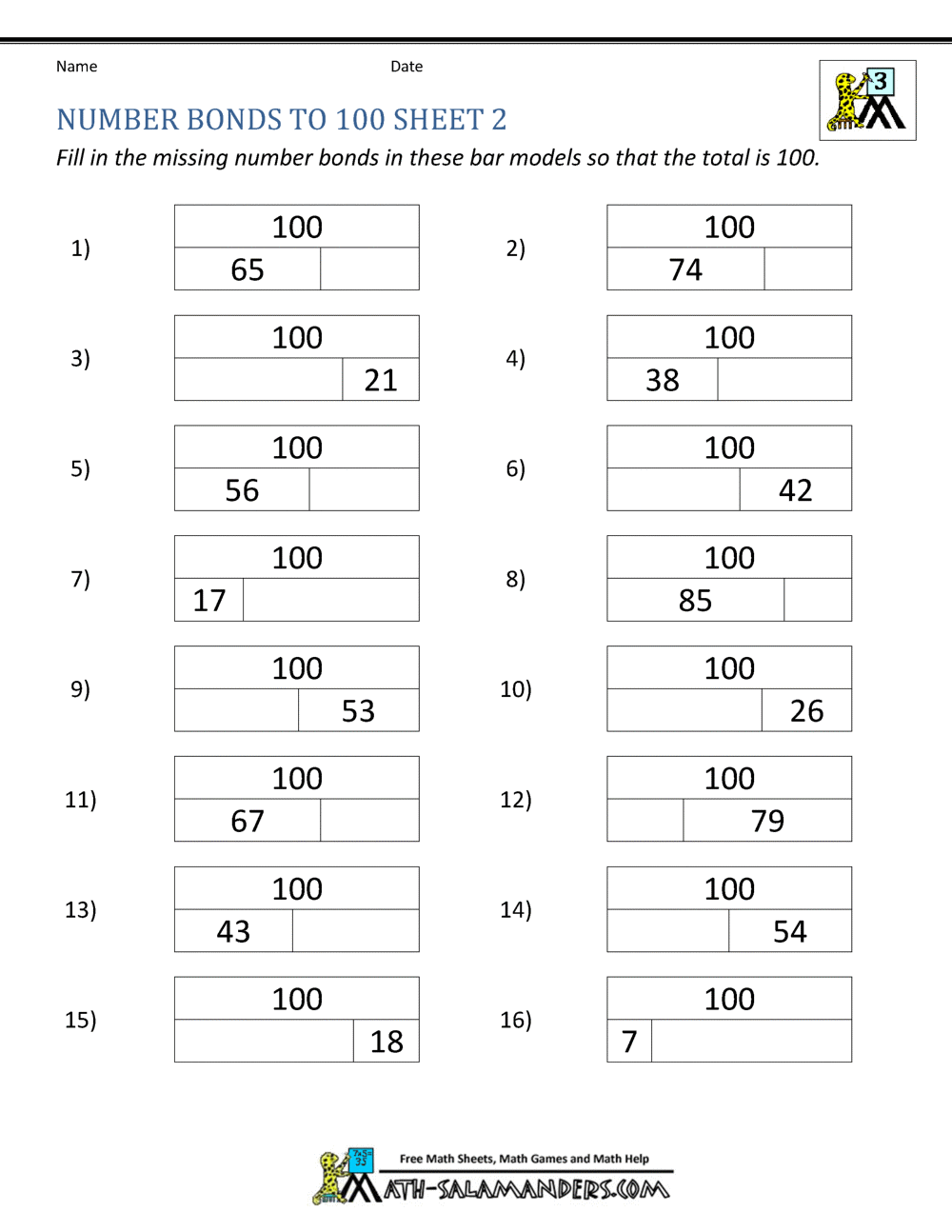 bonds first grade math worksheet