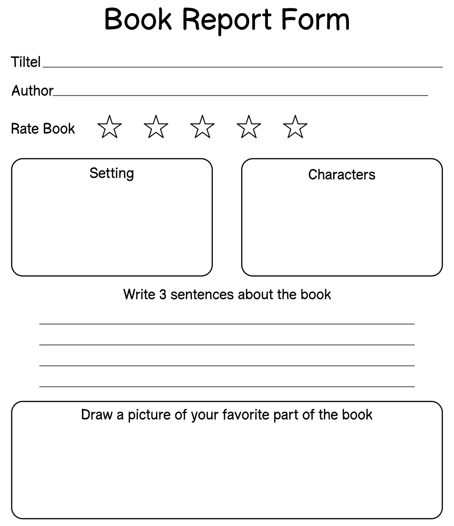 book report for 2nd grade worksheet