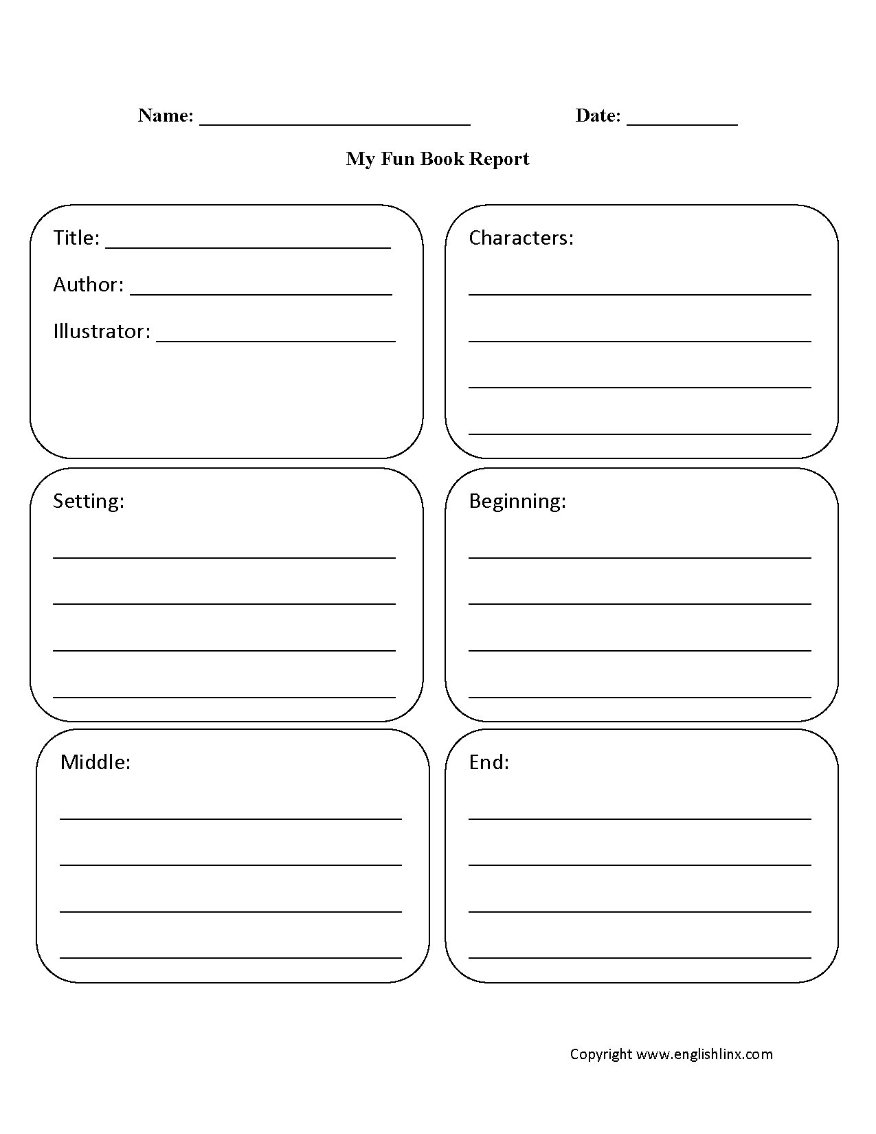 book report for 2nd grade worksheet