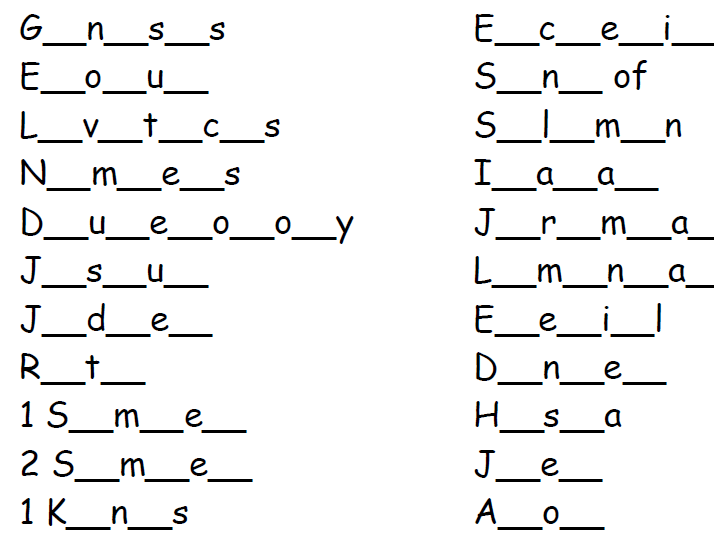 books of the bible worksheet