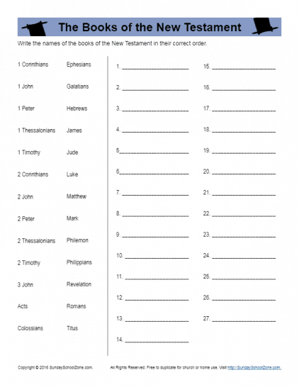 books of the bible worksheet