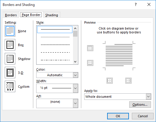 Controlling Where a Full-page Border is Printed (Microsoft Word)