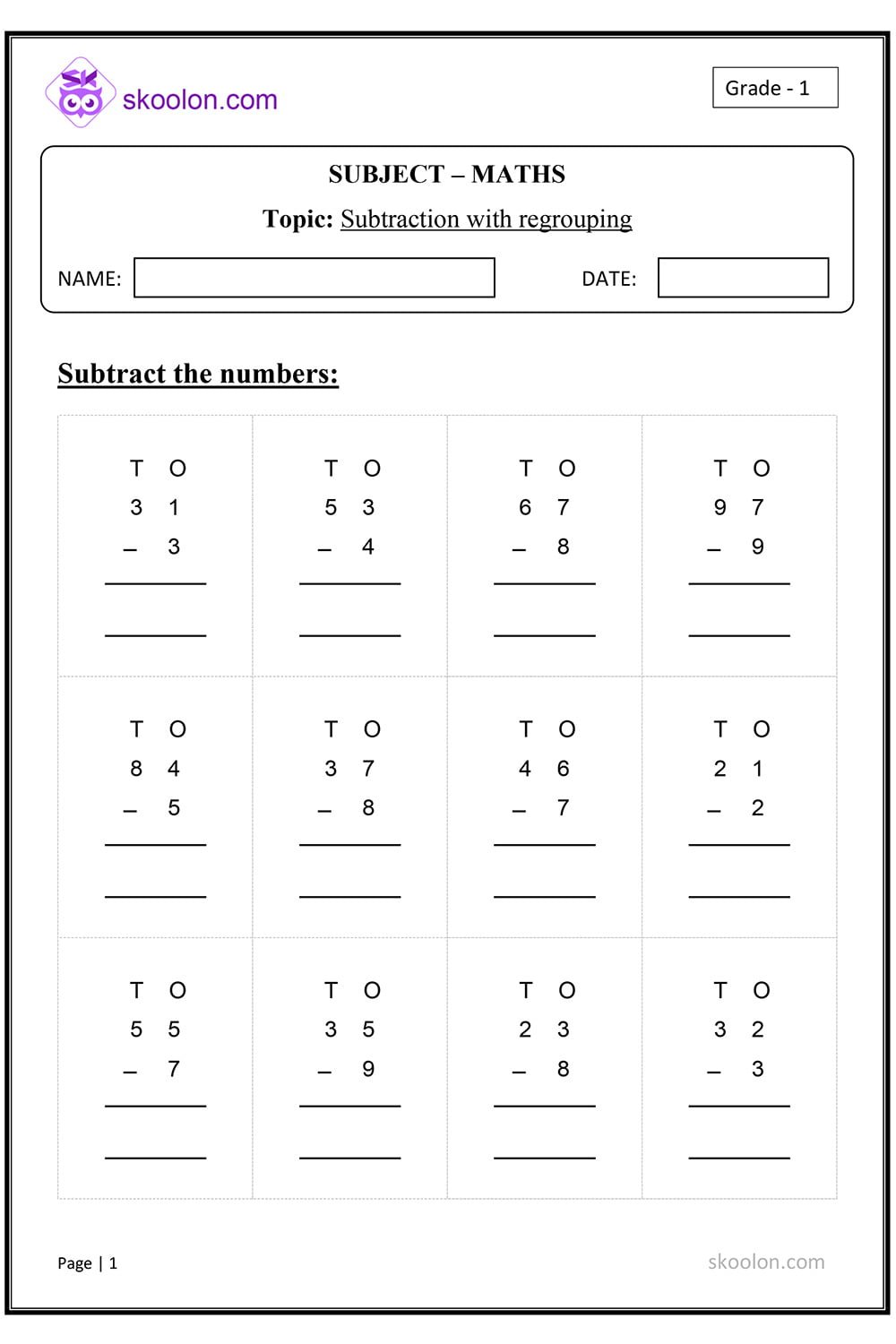Subtraction with regrouping - skoolon.com