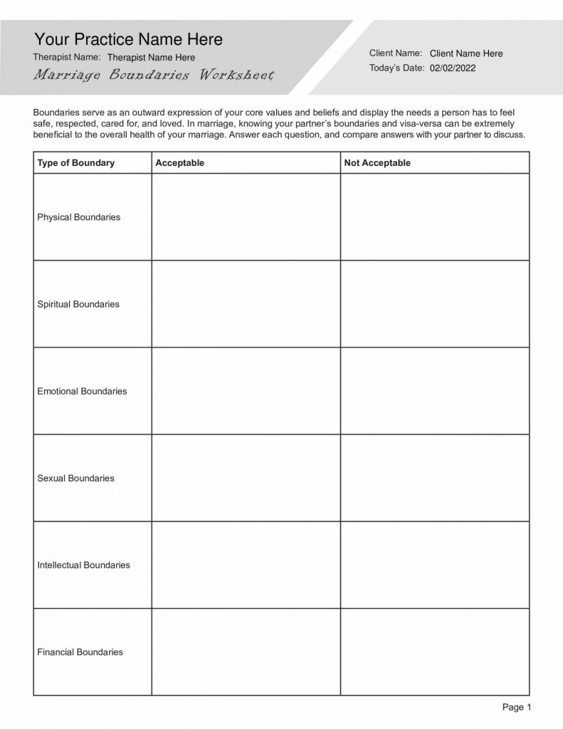 Marriage Boundaries Worksheet (Editable, Fillable, Printable PDF)