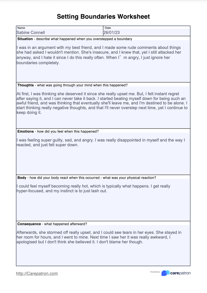 Setting Boundaries Worksheet &  Example | Free PDF Download