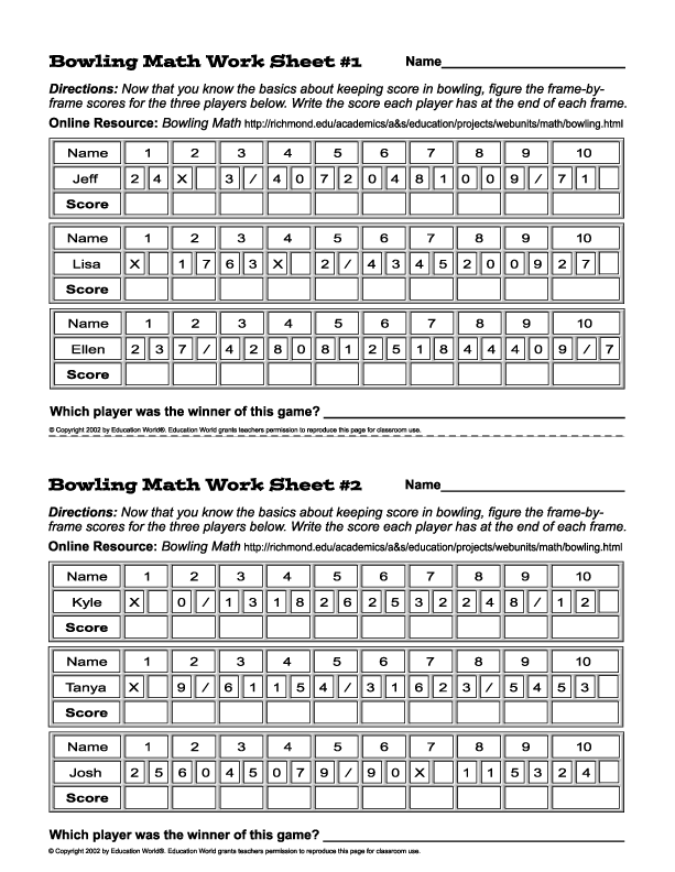 Education World ® - Lesson Planning Skills Page: Bowling Math Work ...