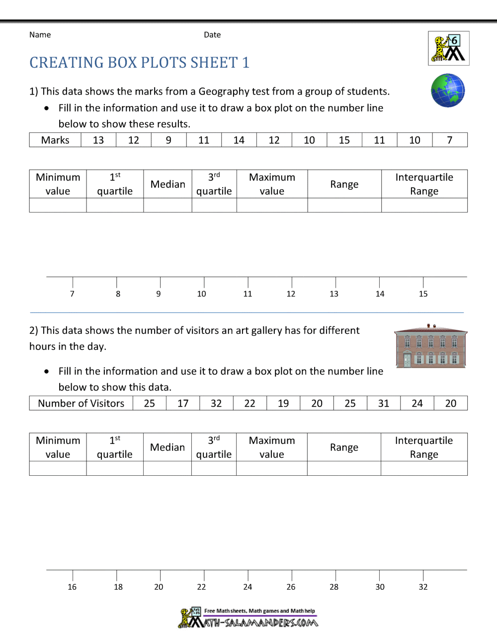 box and whiskers worksheet