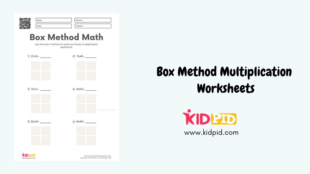 Box Method Multiplication Worksheets for 2 Digit Numbers - Kidpid ...