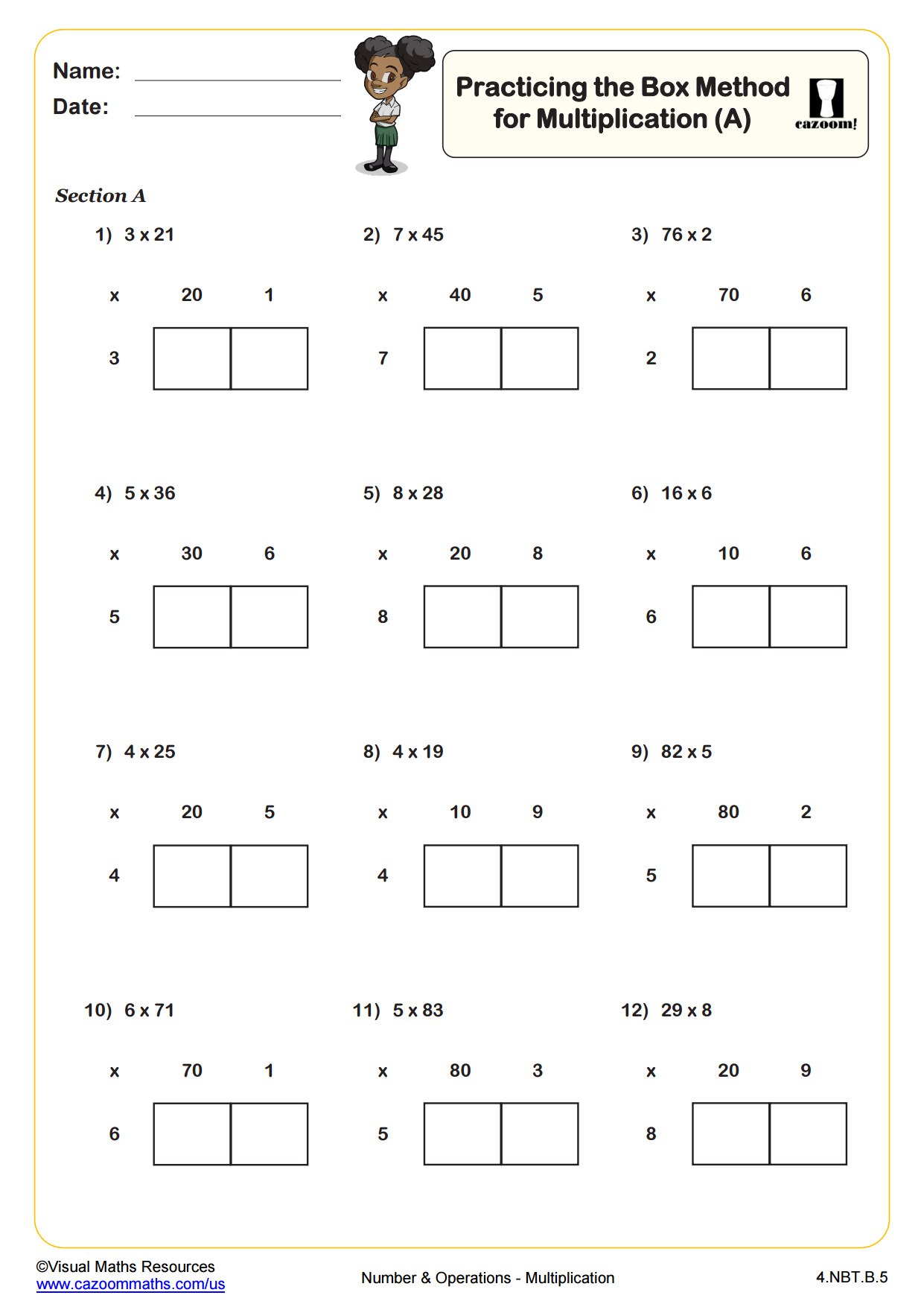 Practicing the Box Method for Multiplication of 1 Digit by 2 Digit ...