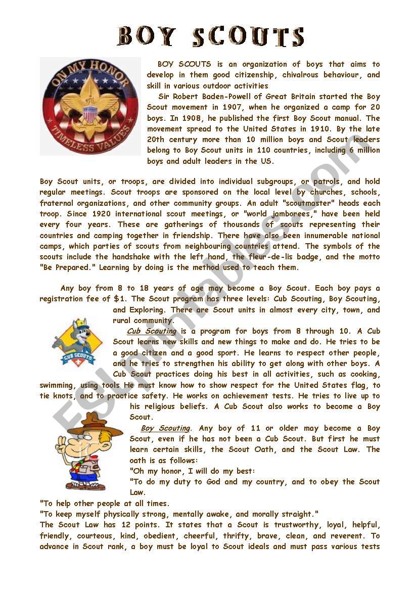 boy scout activities worksheet