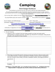 boy scout camping merit badge worksheet