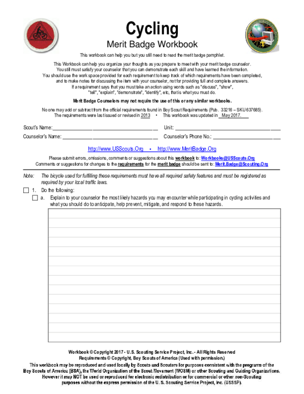 boy scout cycling merit badge worksheet