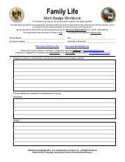 boy scout family life merit badge worksheet