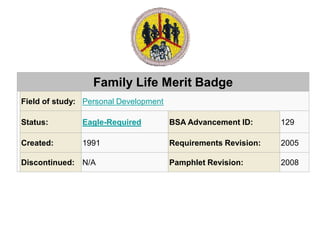 boy scout family life merit badge worksheet