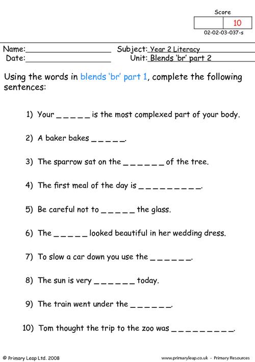 Literacy: Blends br part 2 | Worksheet | PrimaryLeap.co.uk