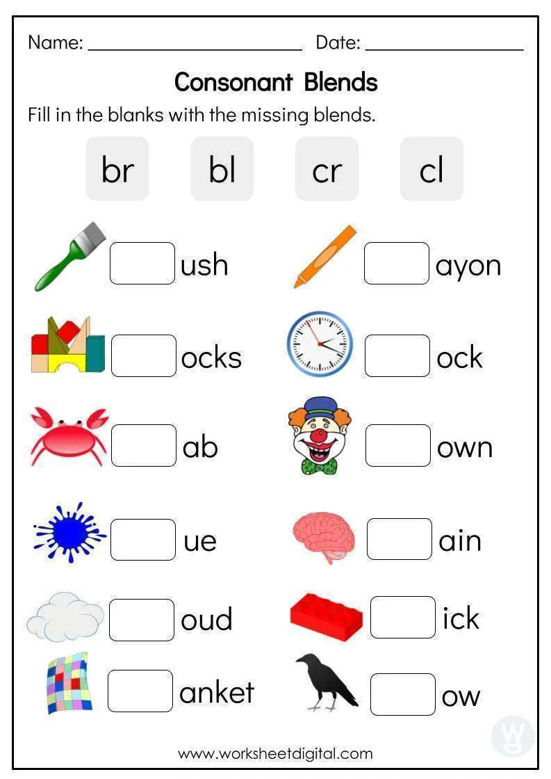 Missing Blends br br cr cl - Worksheet Digital