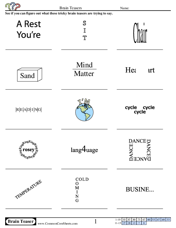 Brain Teasers Worksheet Download