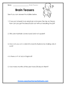 Brain Teaser Worksheets