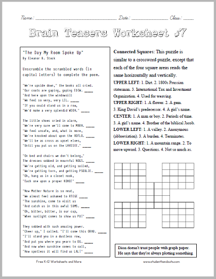 brain teaser worksheet for adults