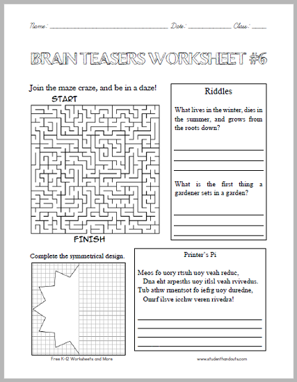 Brain Teasers Worksheet #6 | Student Handouts