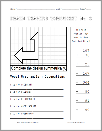 brain teaser worksheet for middle school