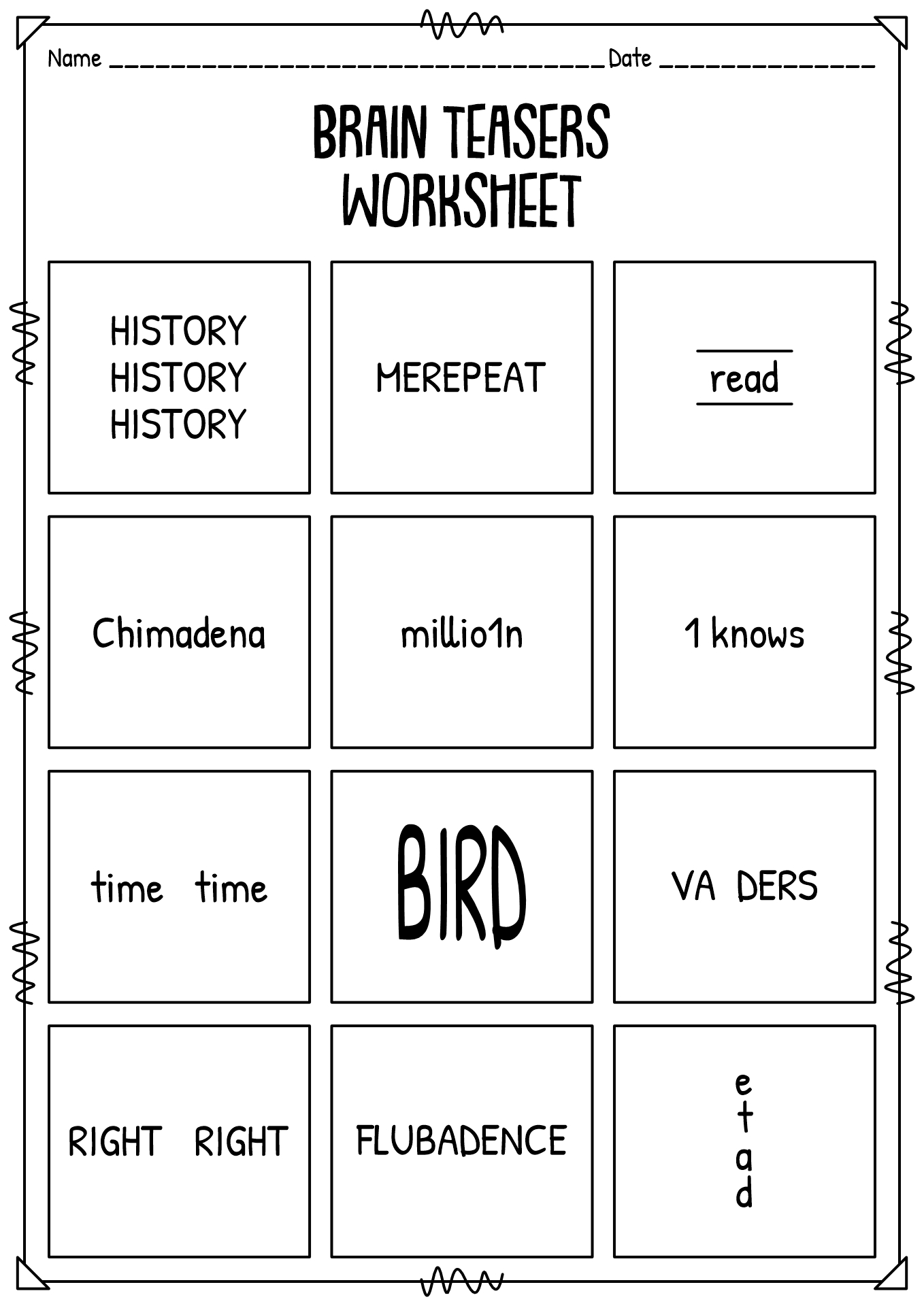 brain teaser worksheet middle school