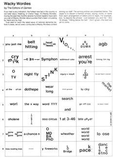 Wackie Wordies #57 | Printable brain teasers, Word puzzles brain ...