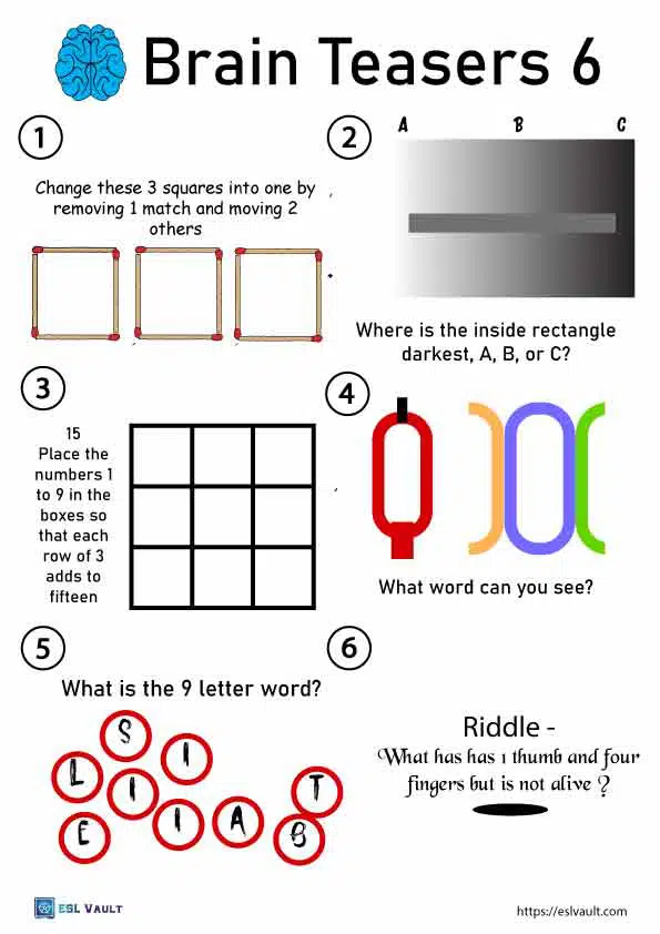 brain teasers worksheet with answers