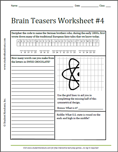 brain teasers worksheet with answers