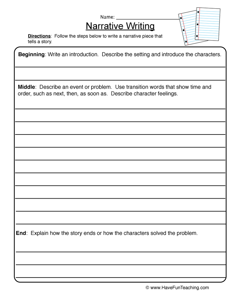 Narrative Writing Brainstorming Worksheet  
