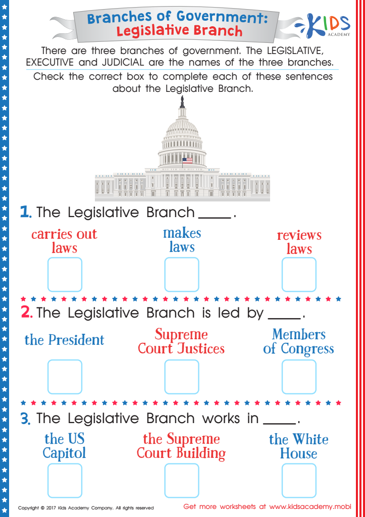 branches of government worksheet pdf