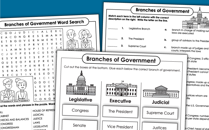 branches of government worksheet