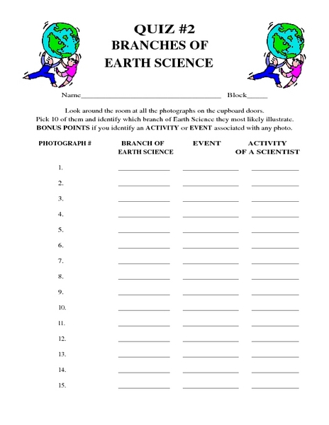 branches of science worksheet