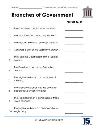 branches of the government worksheet
