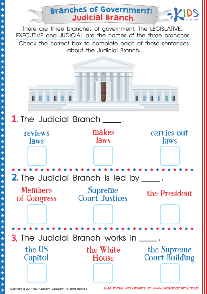 branches of the government worksheet