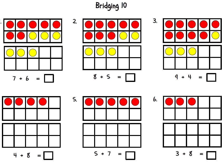 bridge to 10 addition strategy worksheet