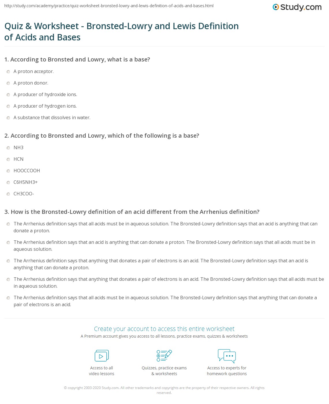 bronsted lowry acids and bases worksheet