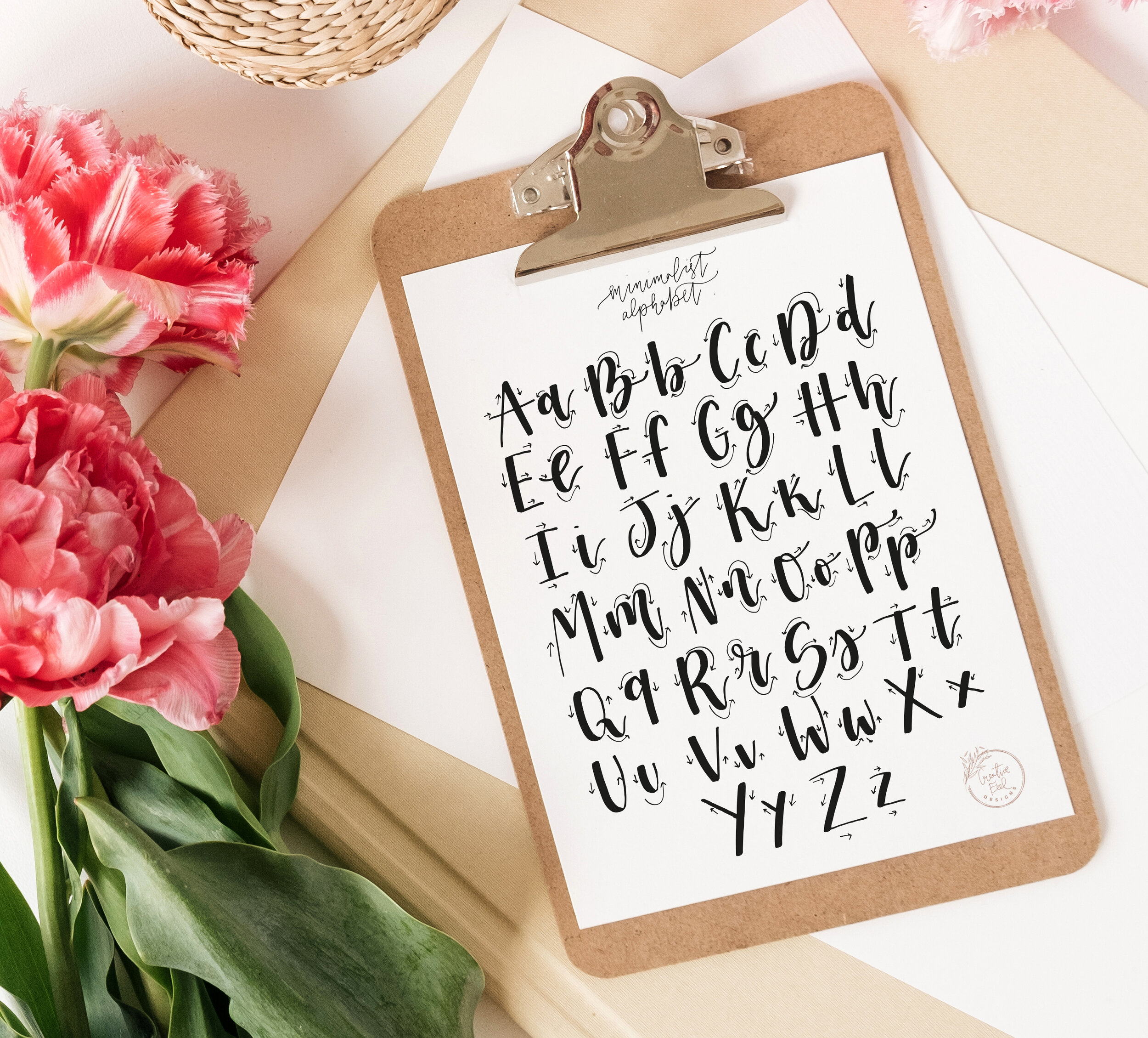 Free Brush Lettering Practice Sheet - Minimalist Alphabet - Modern ...