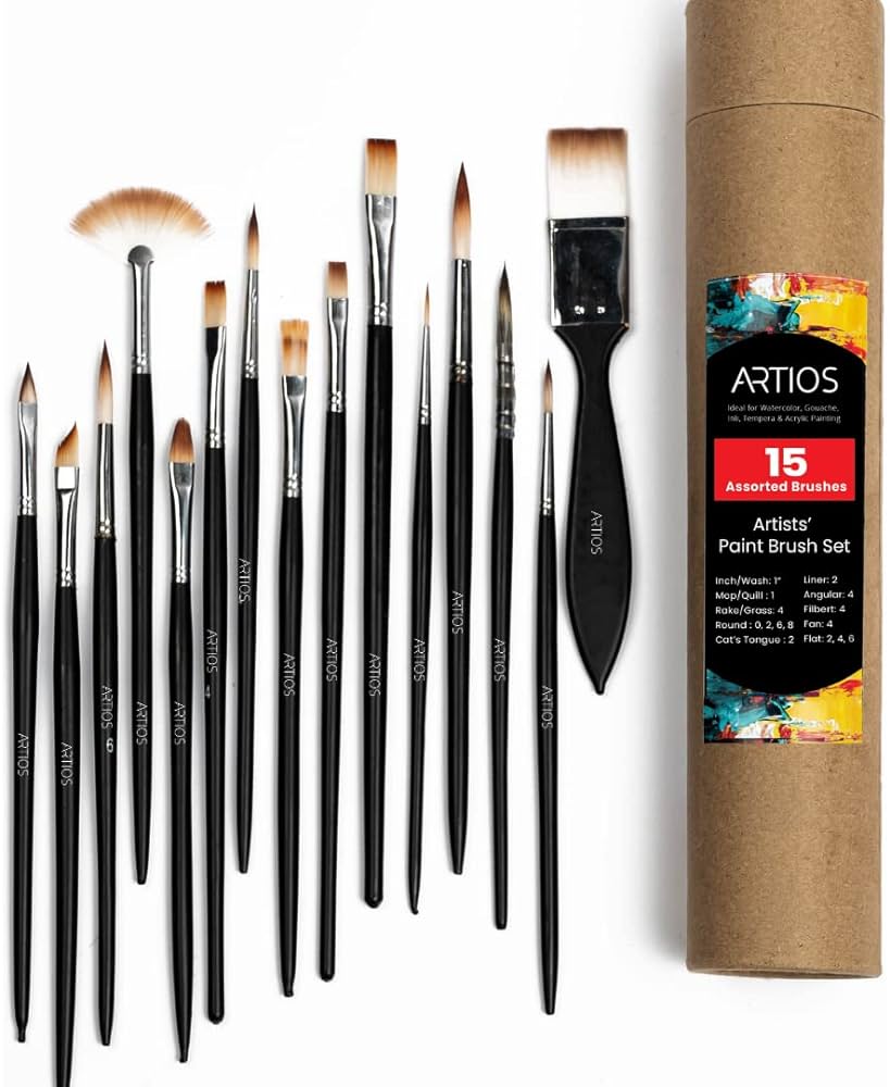 ARTIOS Handmade Professional Artist Painting Brush Set for Acrylic ...
