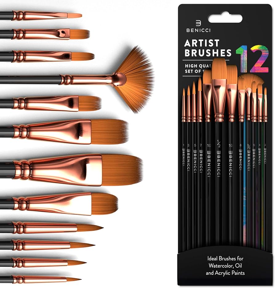 Amazon.com: Professional Artist Paint Brush Set of 12 - Painting ...
