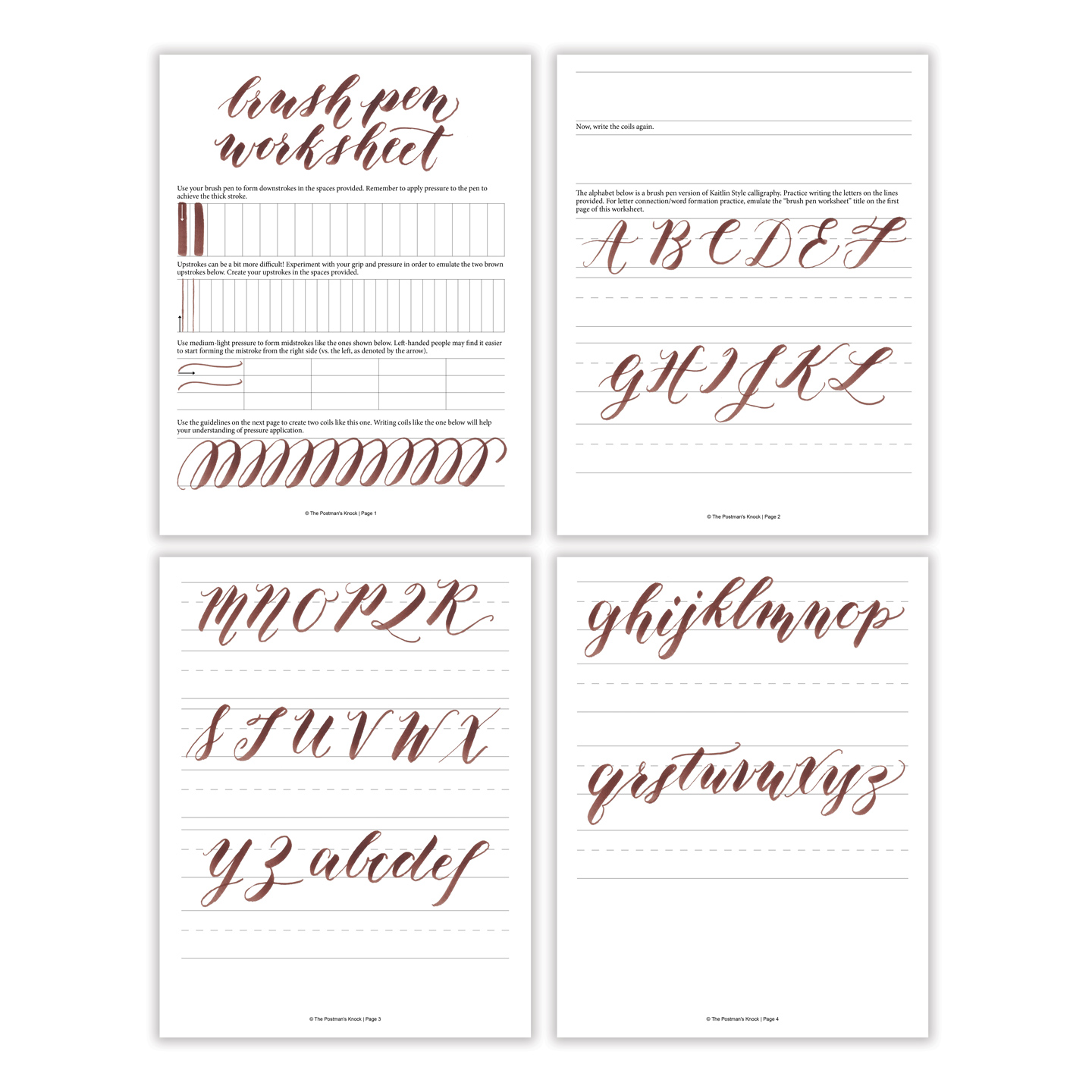 Free Basic Brush Pen Calligraphy Worksheet - The Postmans Knock