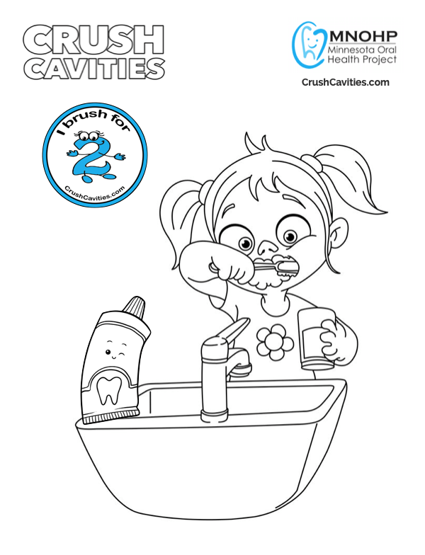 Coloring Page: Brush Your Teeth - Crush Cavities